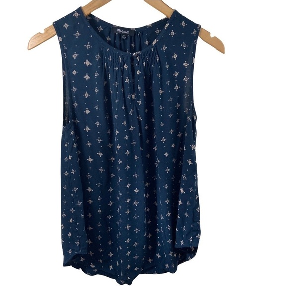 Madewell Memory Tank in Medallion Dot Blue Keyhole Neck Sleeveless Sz M - Picture 2 of 9